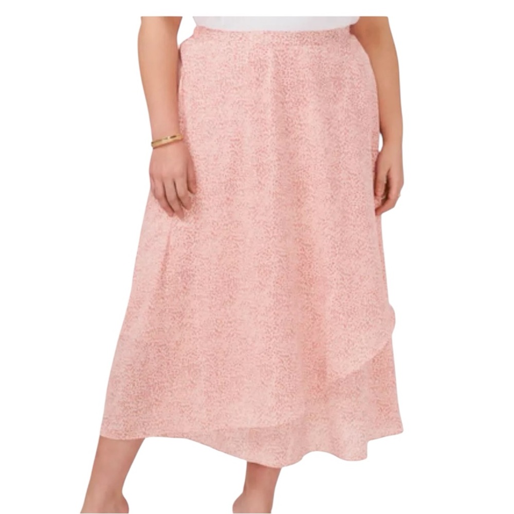 NWT Vince Camuto Plus Size Swirling Dot Print‎ Midi Pink Skirt 24W
